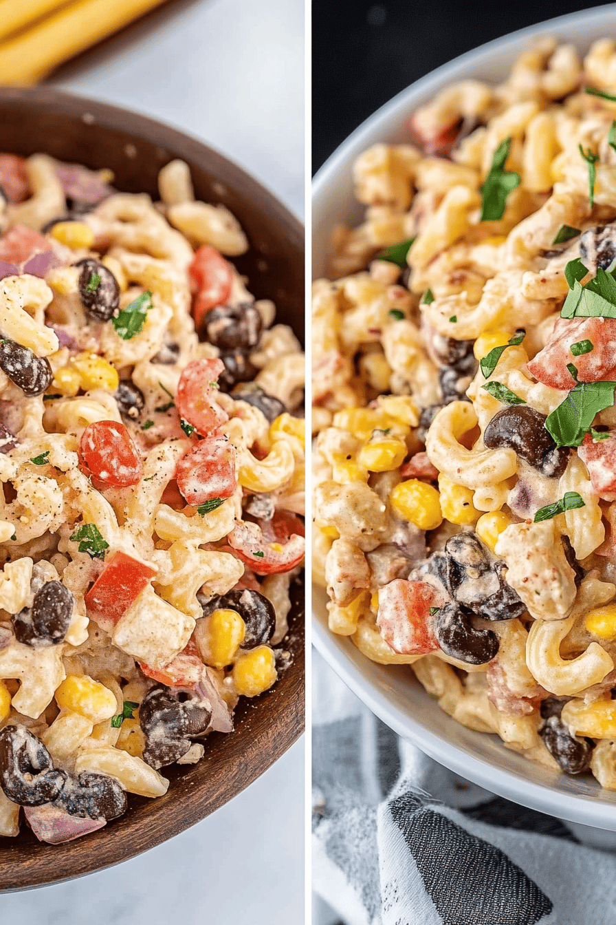 cowboy pasta salad slice on plate showing perfect texture and swirl pattern