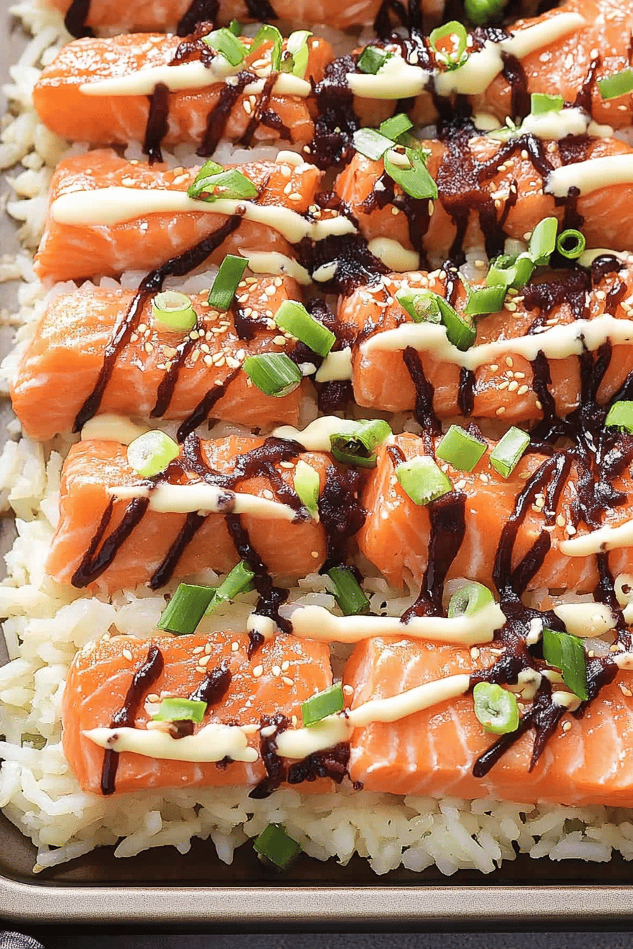 crispy rice salmon ingredients organized and measured on kitchen counter