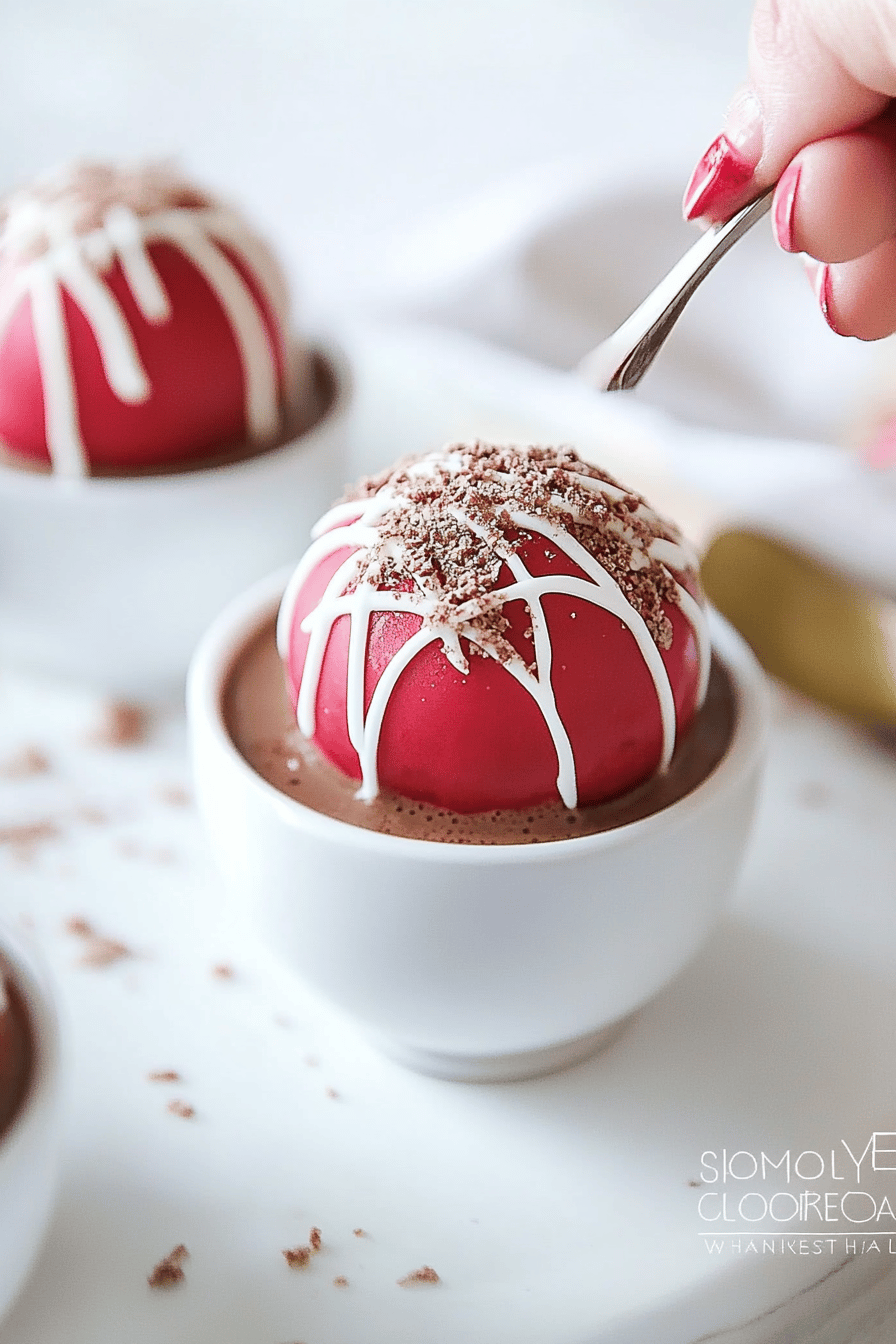 hot cocoa bombs slice on plate showing perfect texture and swirl pattern