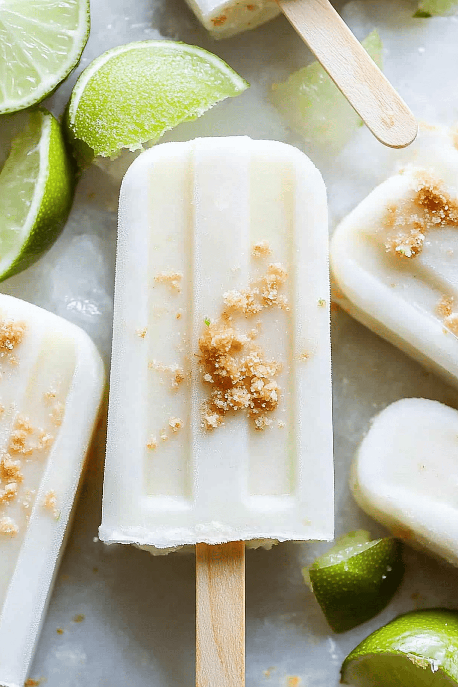 key lime pie popsicles slice on plate showing perfect texture and swirl pattern