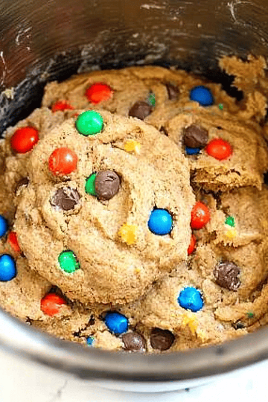 monster cookies slice on plate showing perfect texture and swirl pattern