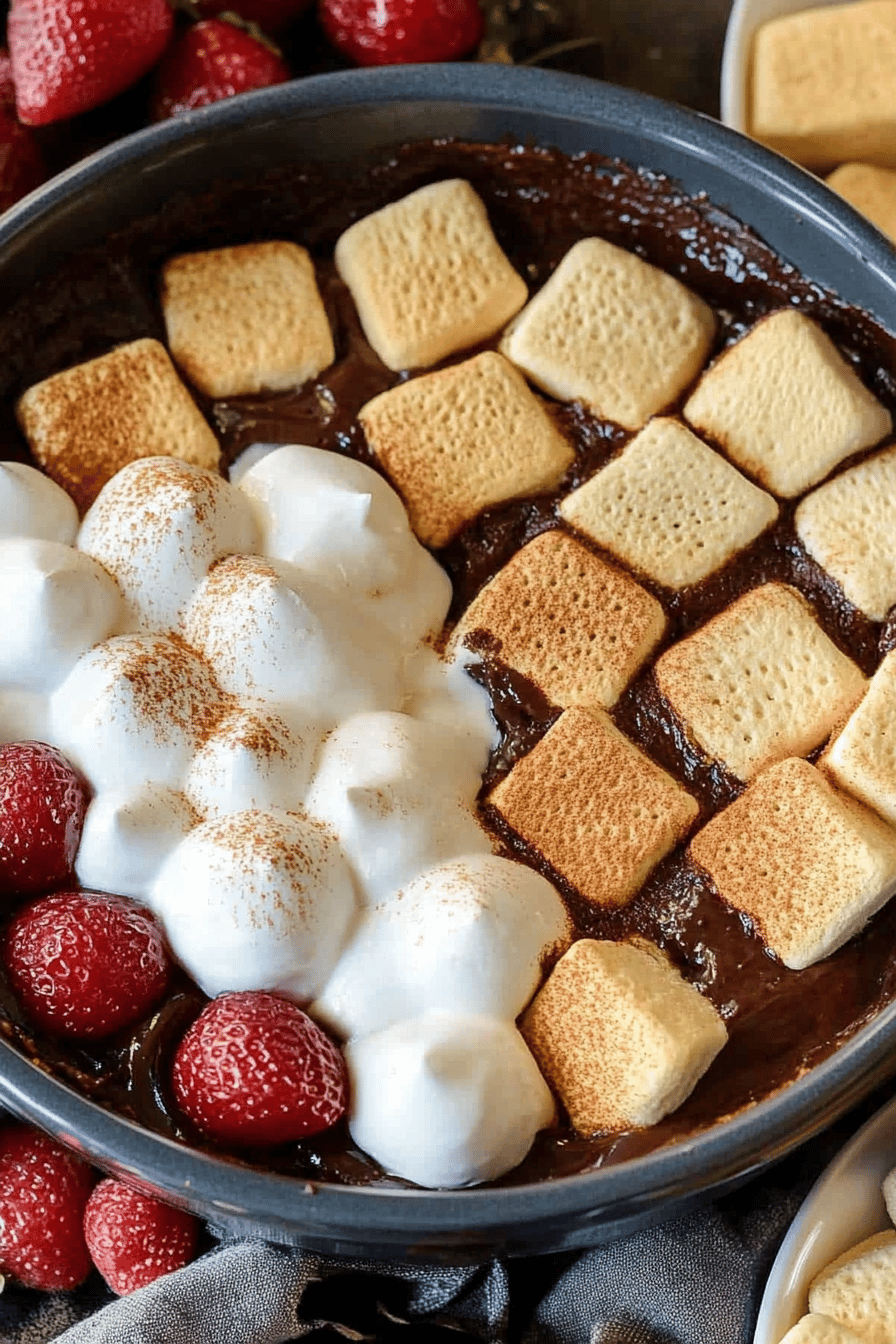 oven s'mores dip slice on plate showing perfect texture and swirl pattern
