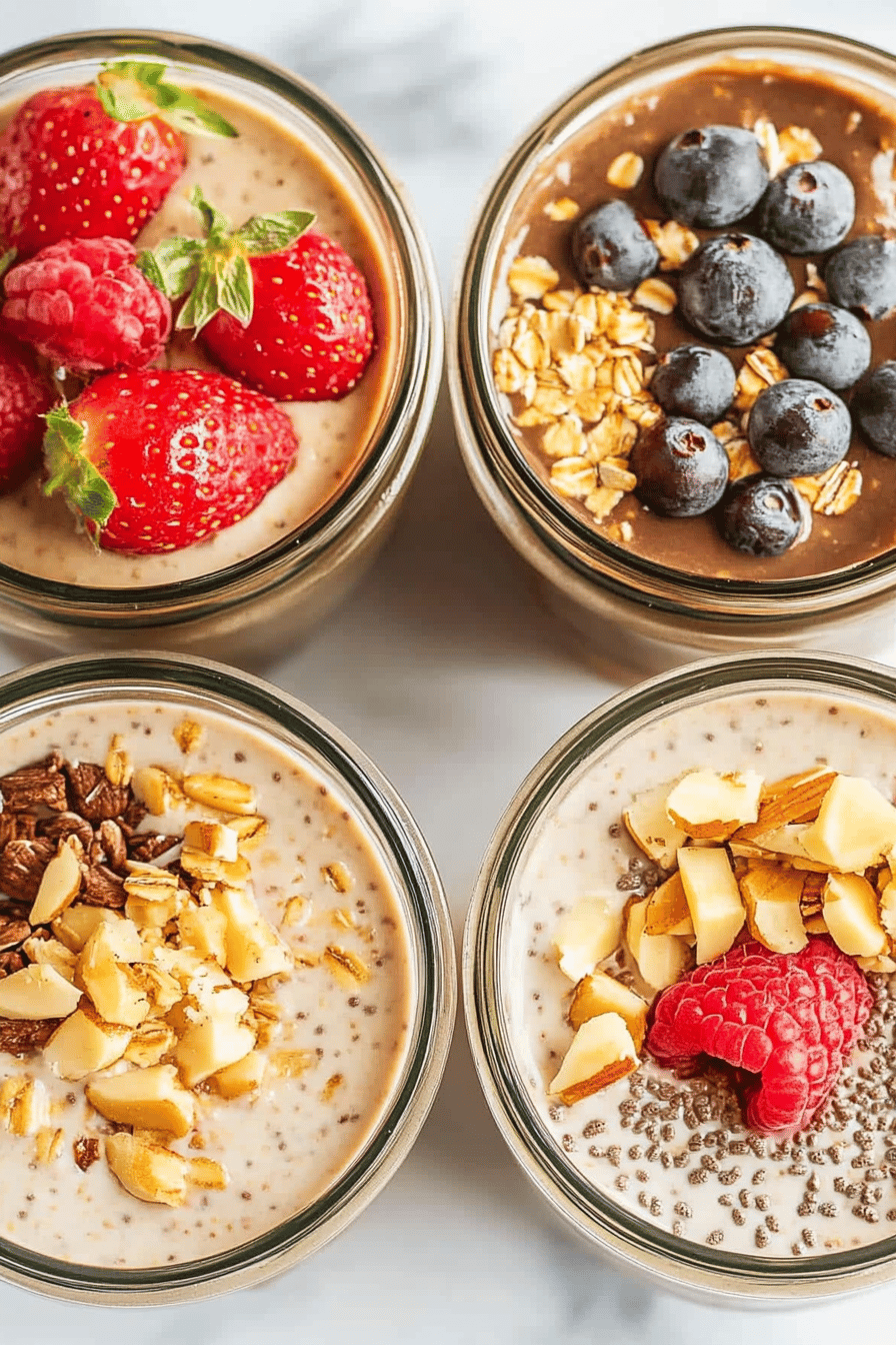 overnight oats ingredients organized and measured on kitchen counter