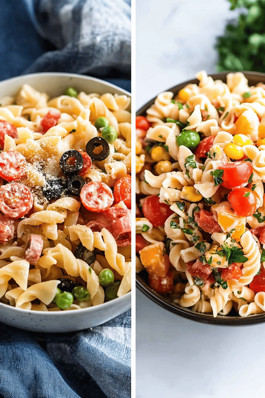 pasta salad slice on plate showing perfect texture and swirl pattern