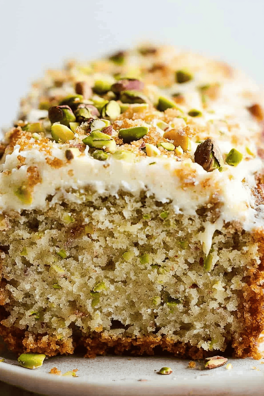 pistachio loaf recipe slice on plate showing perfect texture and swirl pattern