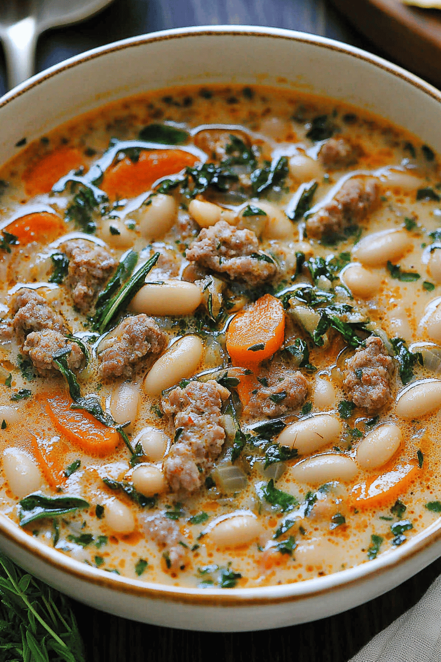 sausage white bean soup ingredients organized and measured on kitchen counter