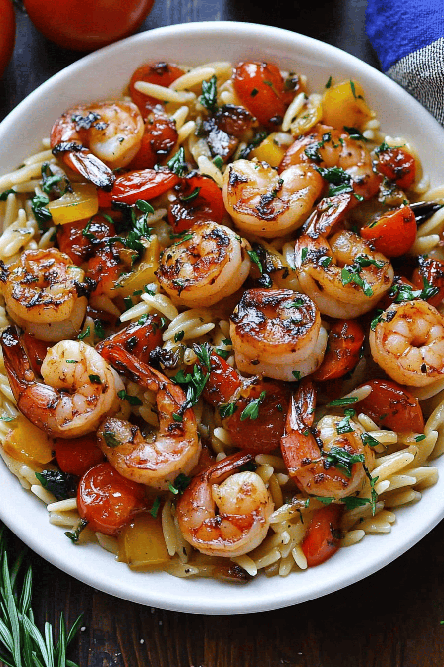 shrimp orzo recipe ingredients organized and measured on kitchen counter