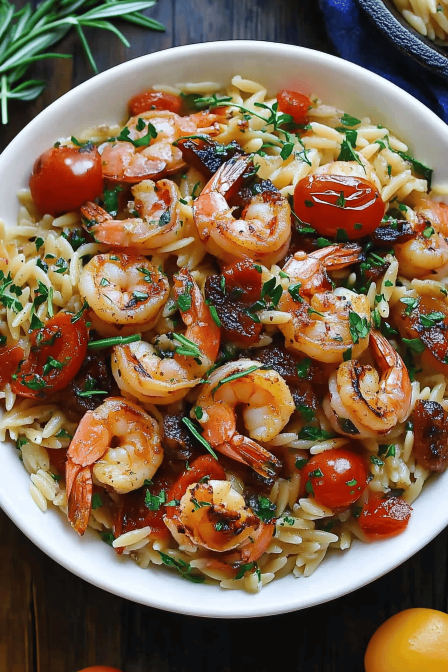 shrimp orzo recipe slice on plate showing perfect texture and swirl pattern