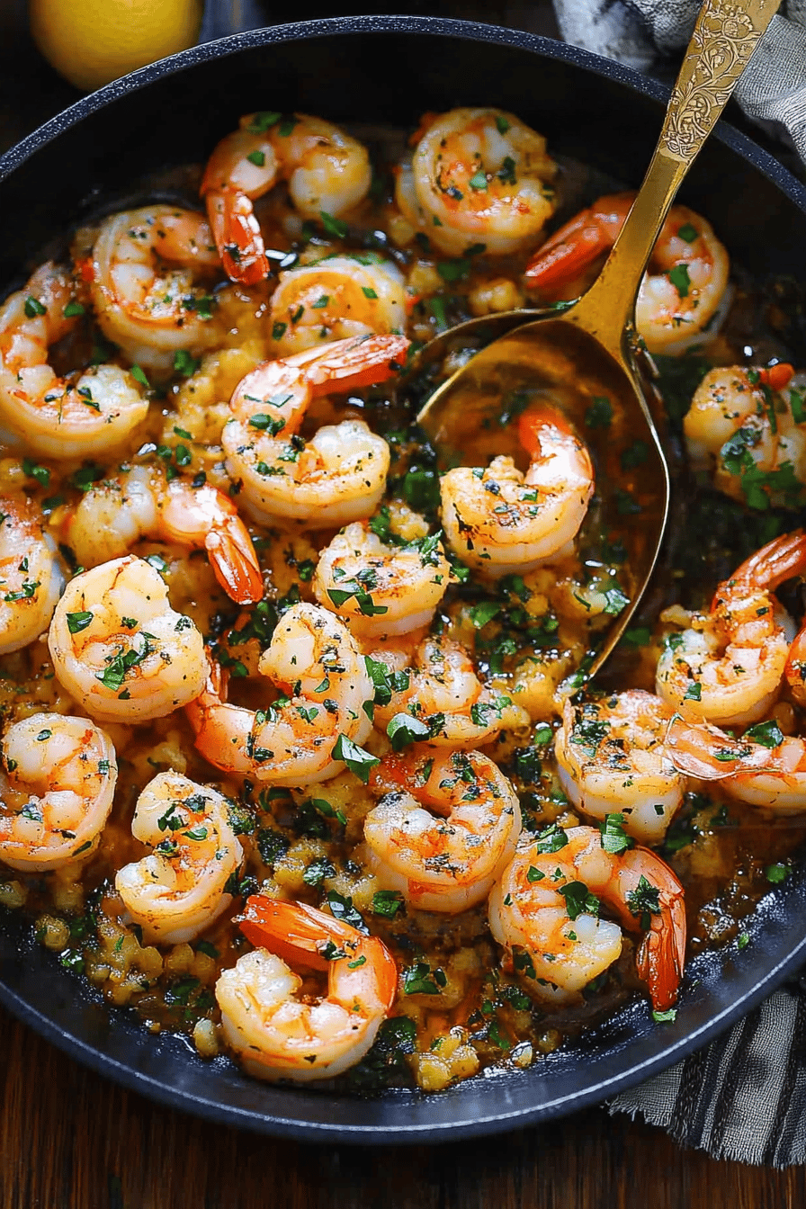 shrimp scampi ingredients organized and measured on kitchen counter