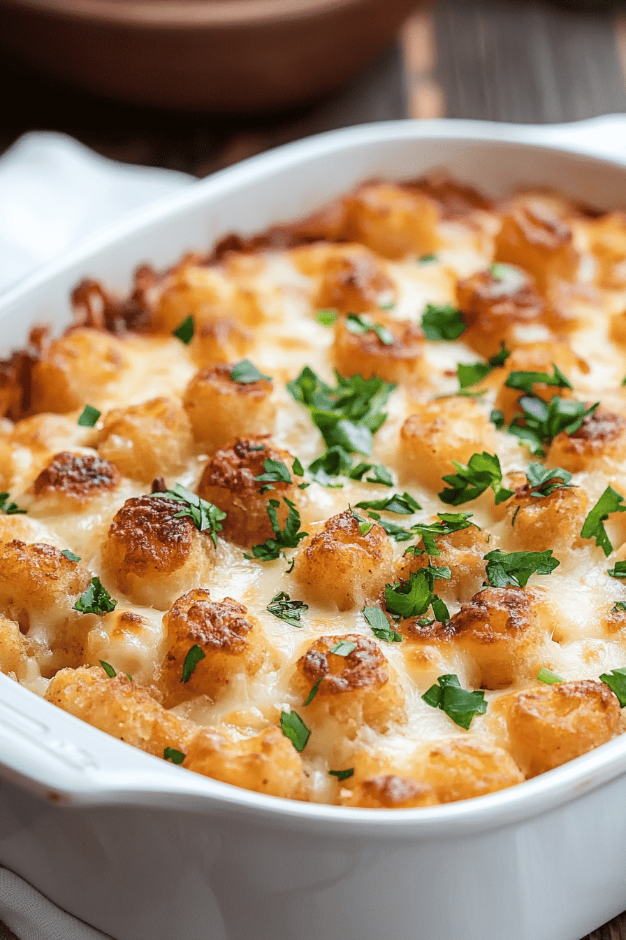 tater tot casserole slice on plate showing perfect texture and swirl pattern