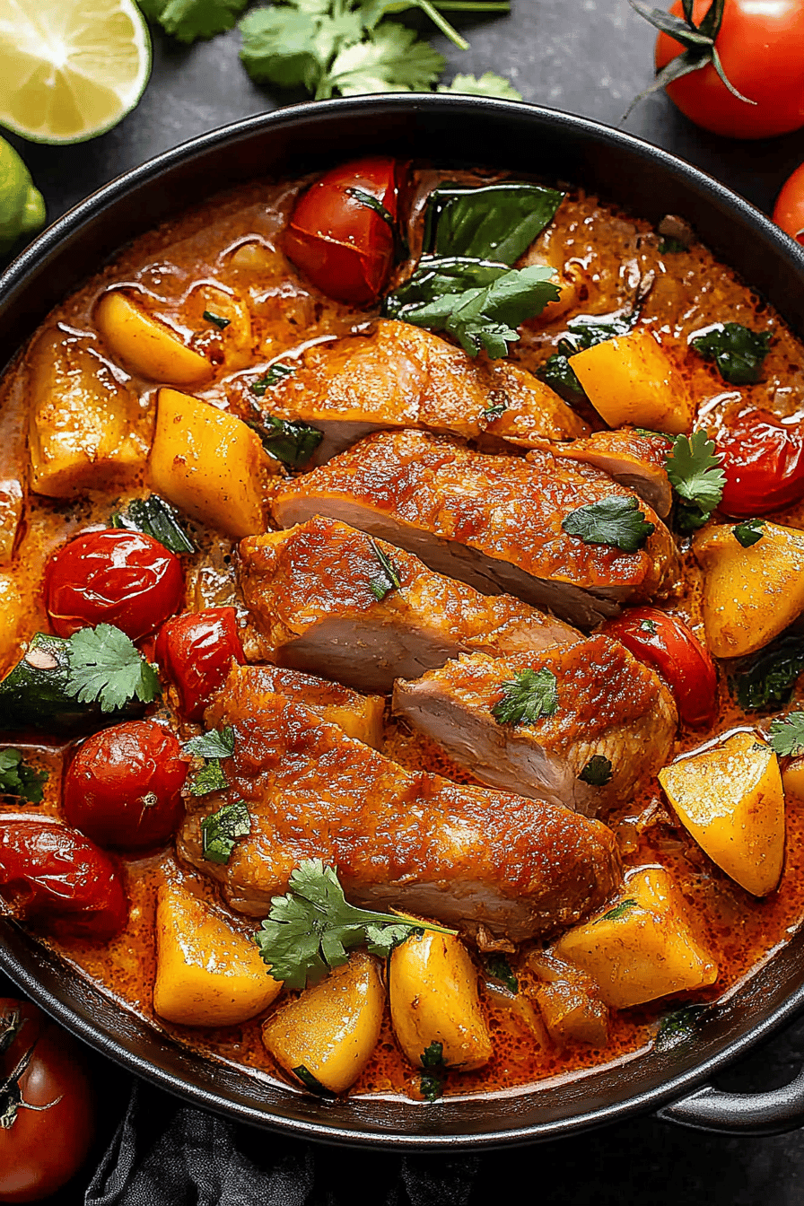 thai red curry duck slice on plate showing perfect texture and swirl pattern