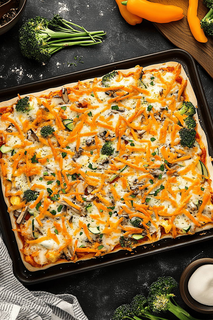veggie pizza slice on plate showing perfect texture and swirl pattern