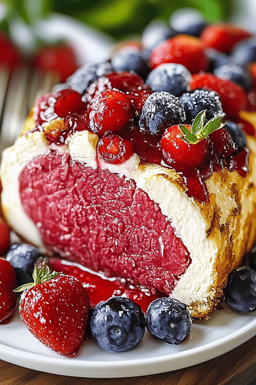 Beef tenderloin slice on plate showing perfect texture and swirl pattern