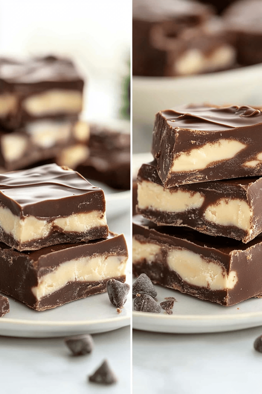 Boston cream fudge slice on plate showing perfect texture and swirl pattern