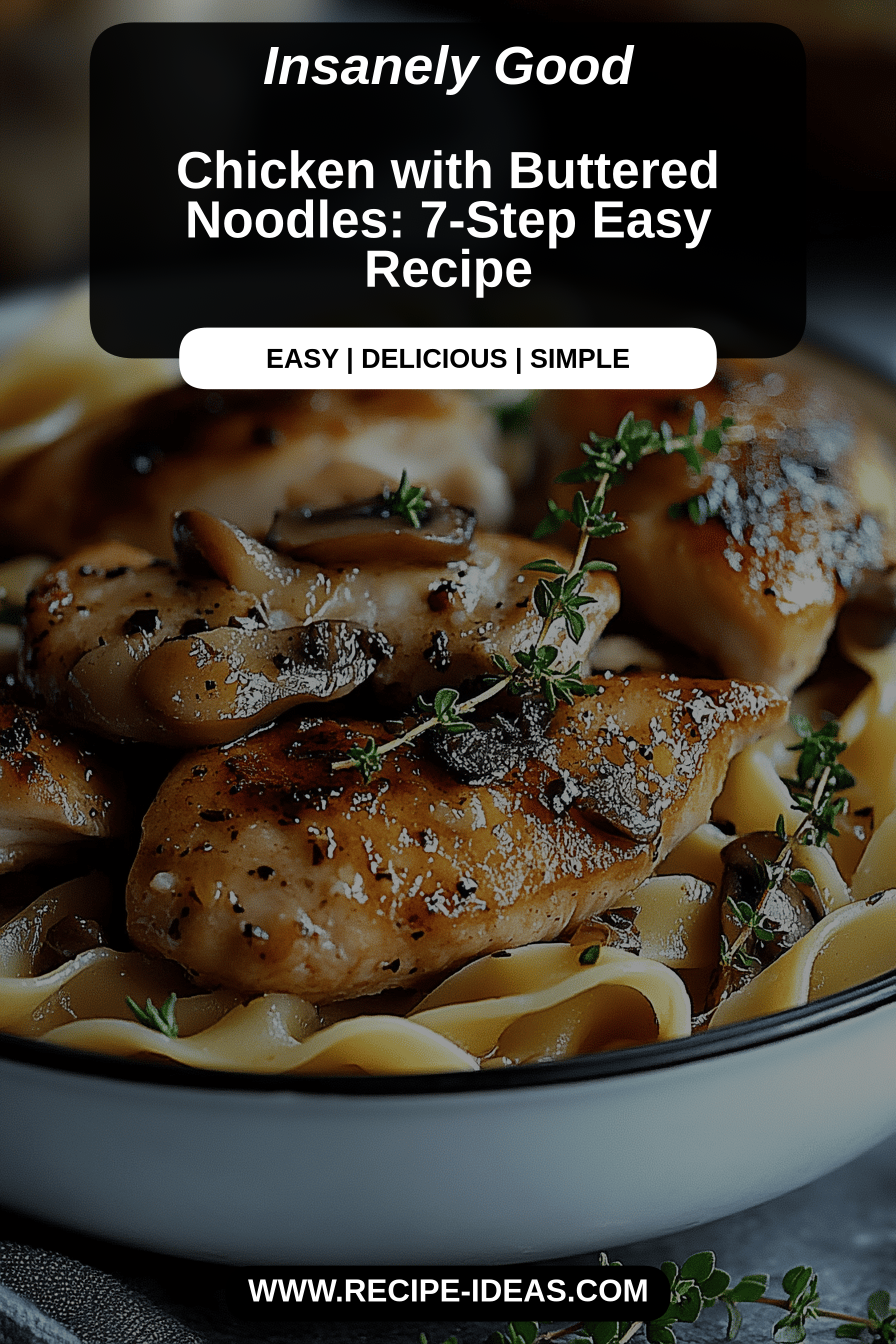 Chicken with buttered noodles final dish beautifully presented and ready to serve