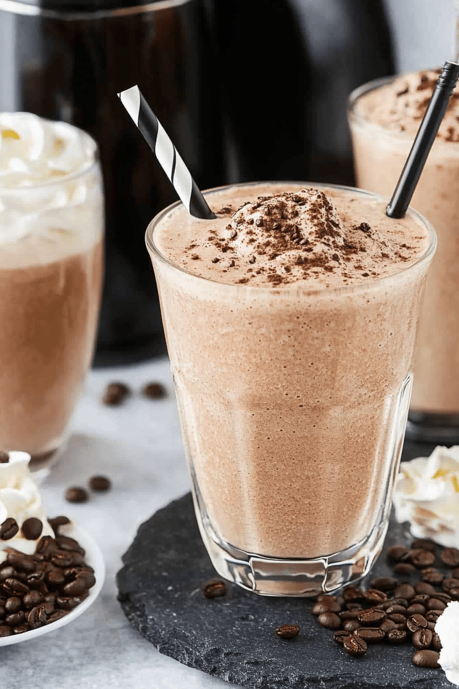 Coffee Smoothie slice on plate showing perfect texture and swirl pattern