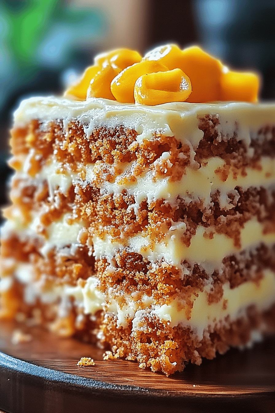Hawaiian carrot cake slice on plate showing perfect texture and swirl pattern