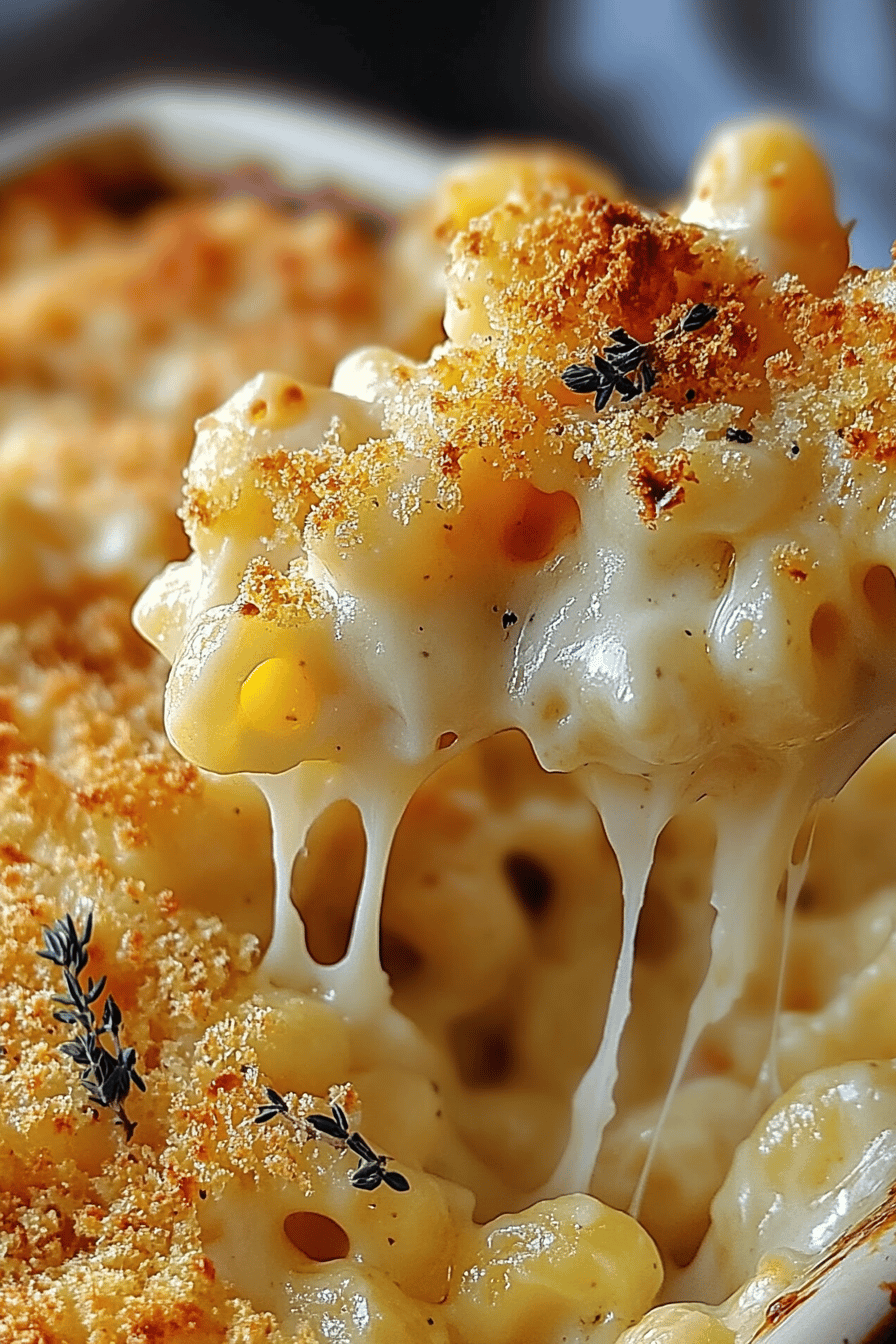 Homemade Mac and Cheese slice on plate showing perfect texture and swirl pattern