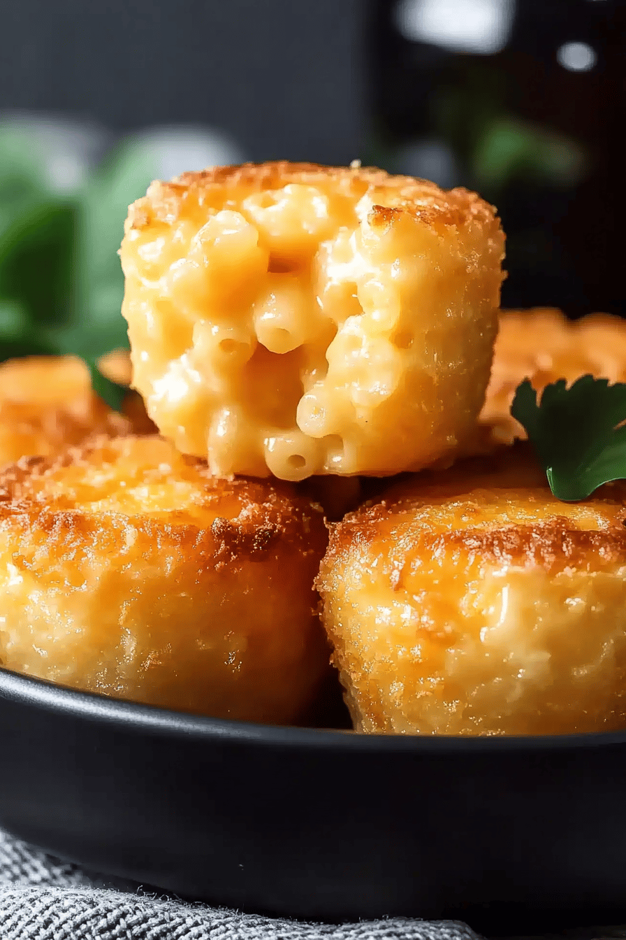 Macaroni cheese bites slice on plate showing perfect texture and swirl pattern