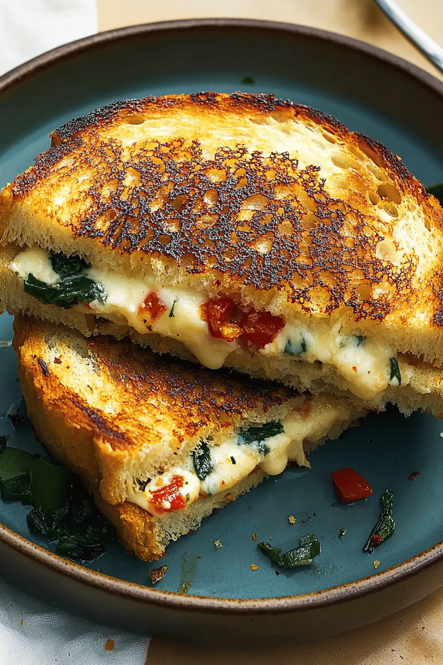 Mediterranean grilled cheese slice on plate showing perfect texture and swirl pattern