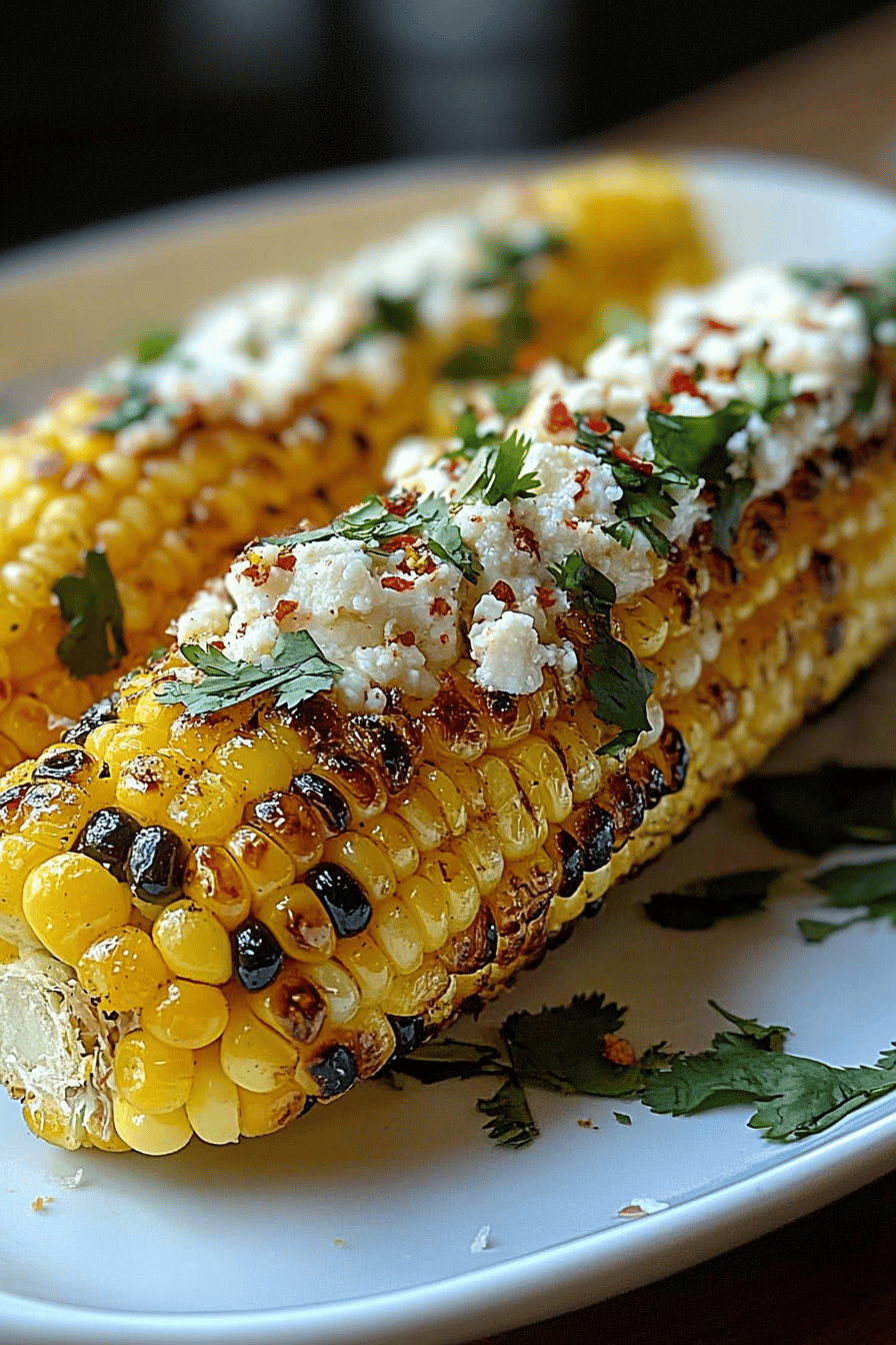 Mexican street corn slice on plate showing perfect texture and swirl pattern