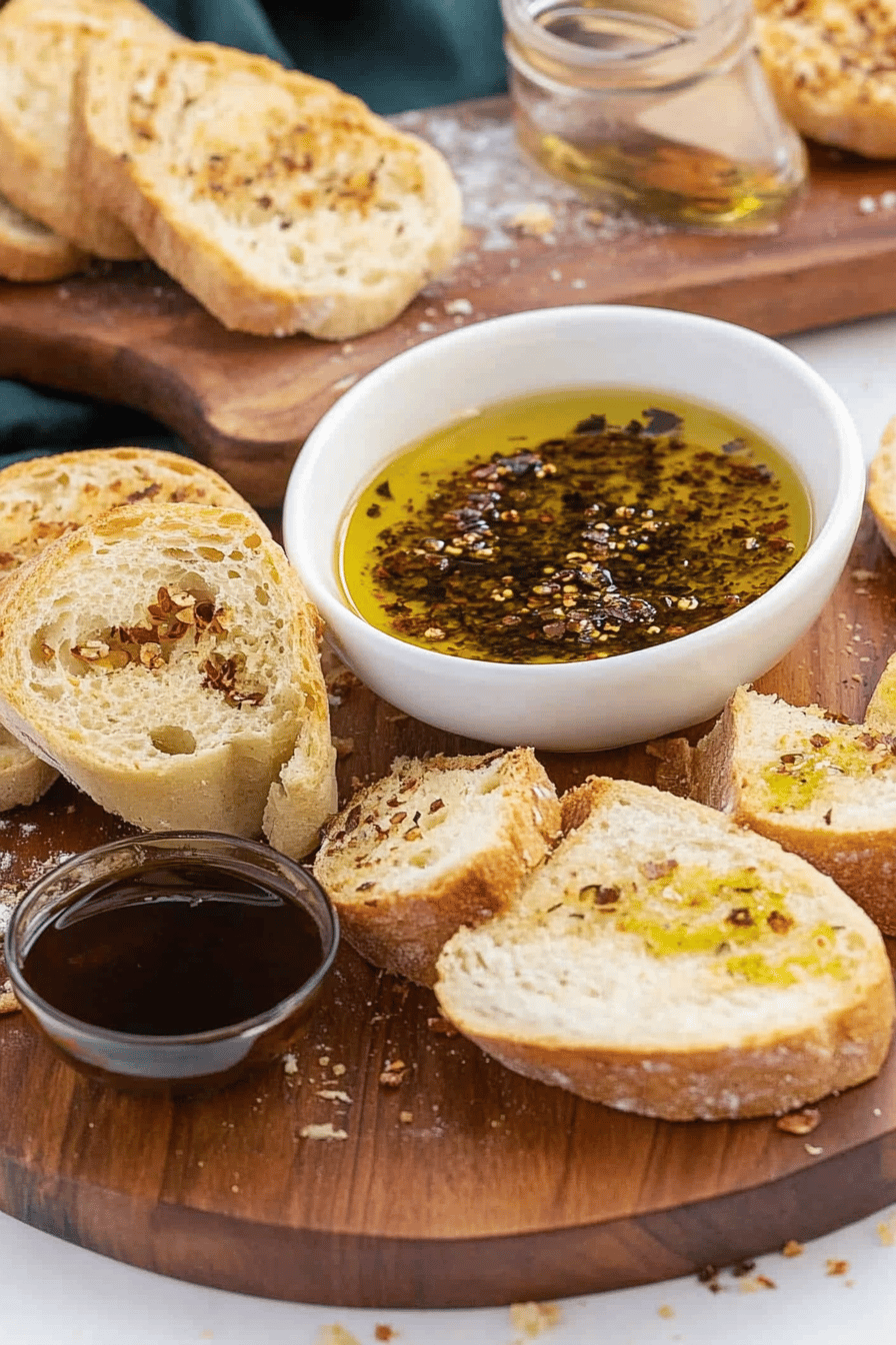 Olive oil bread dip ingredients organized and measured on kitchen counter
