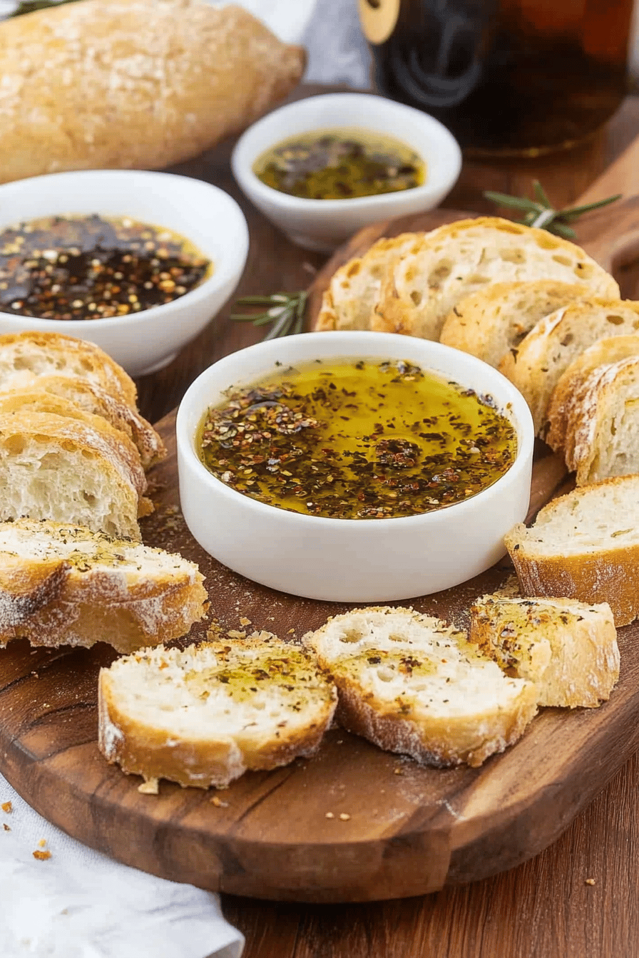 Olive oil bread dip slice on plate showing perfect texture and swirl pattern