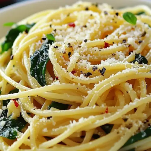 Spaghetti garlic spinach