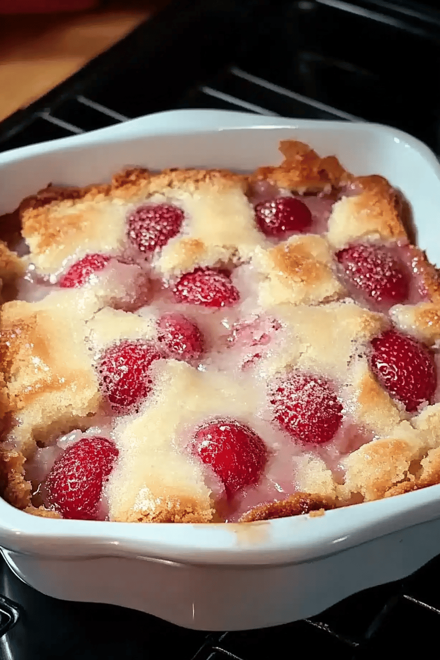 Strawberry Cream Cheese Cobbler ingredients organized and measured on kitchen counter