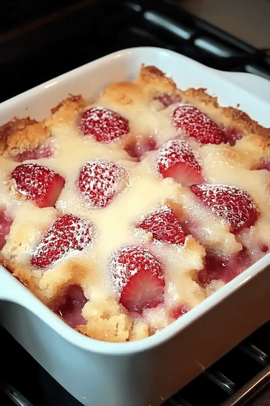 Strawberry Cream Cheese Cobbler slice on plate showing perfect texture and swirl pattern