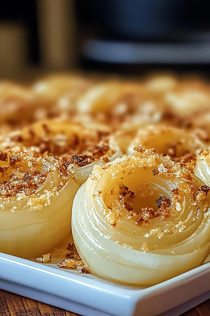 Tennessee onions recipe slice on plate showing perfect texture and swirl pattern