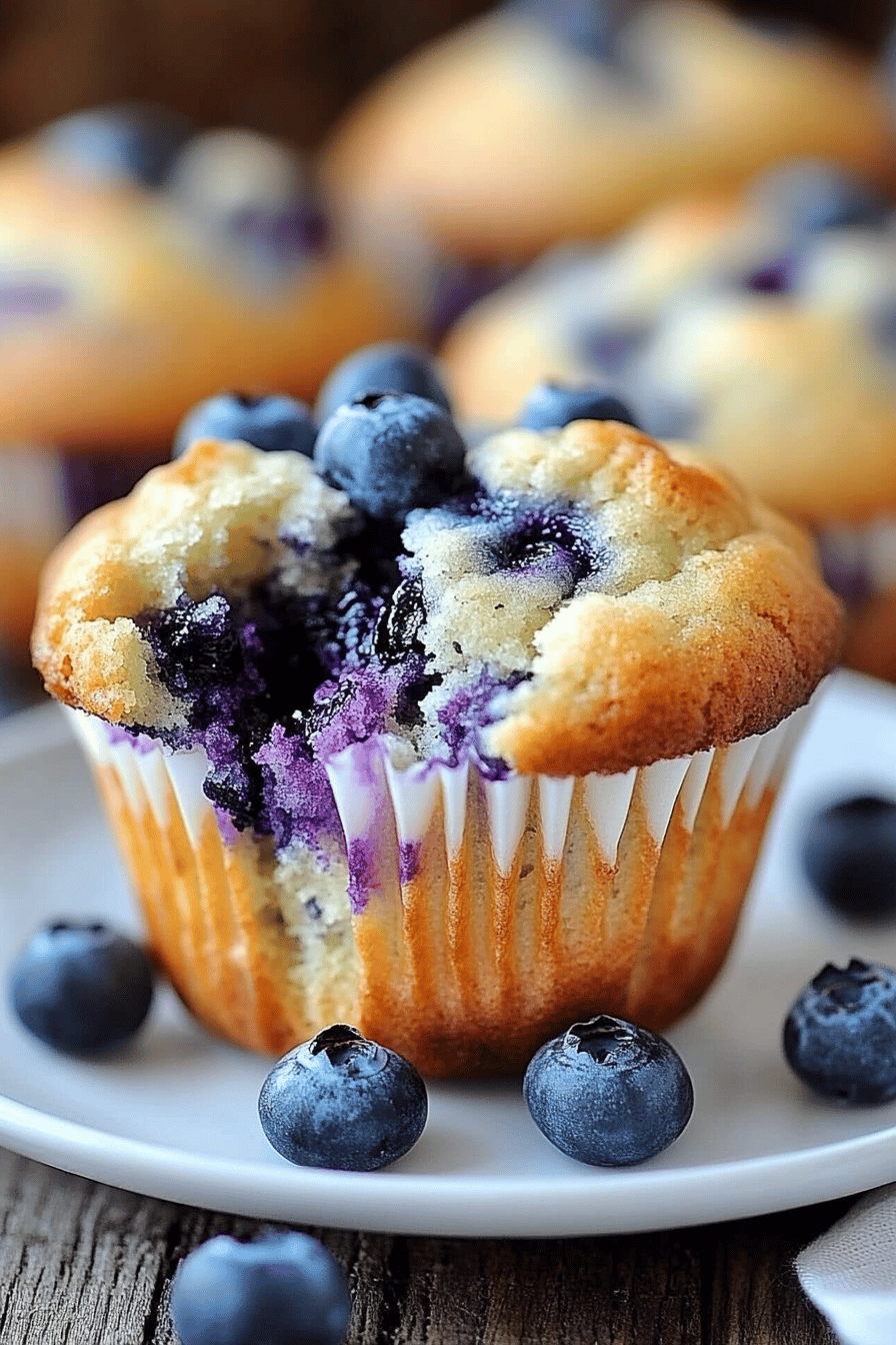 blueberry muffins slice on plate showing perfect texture and swirl pattern