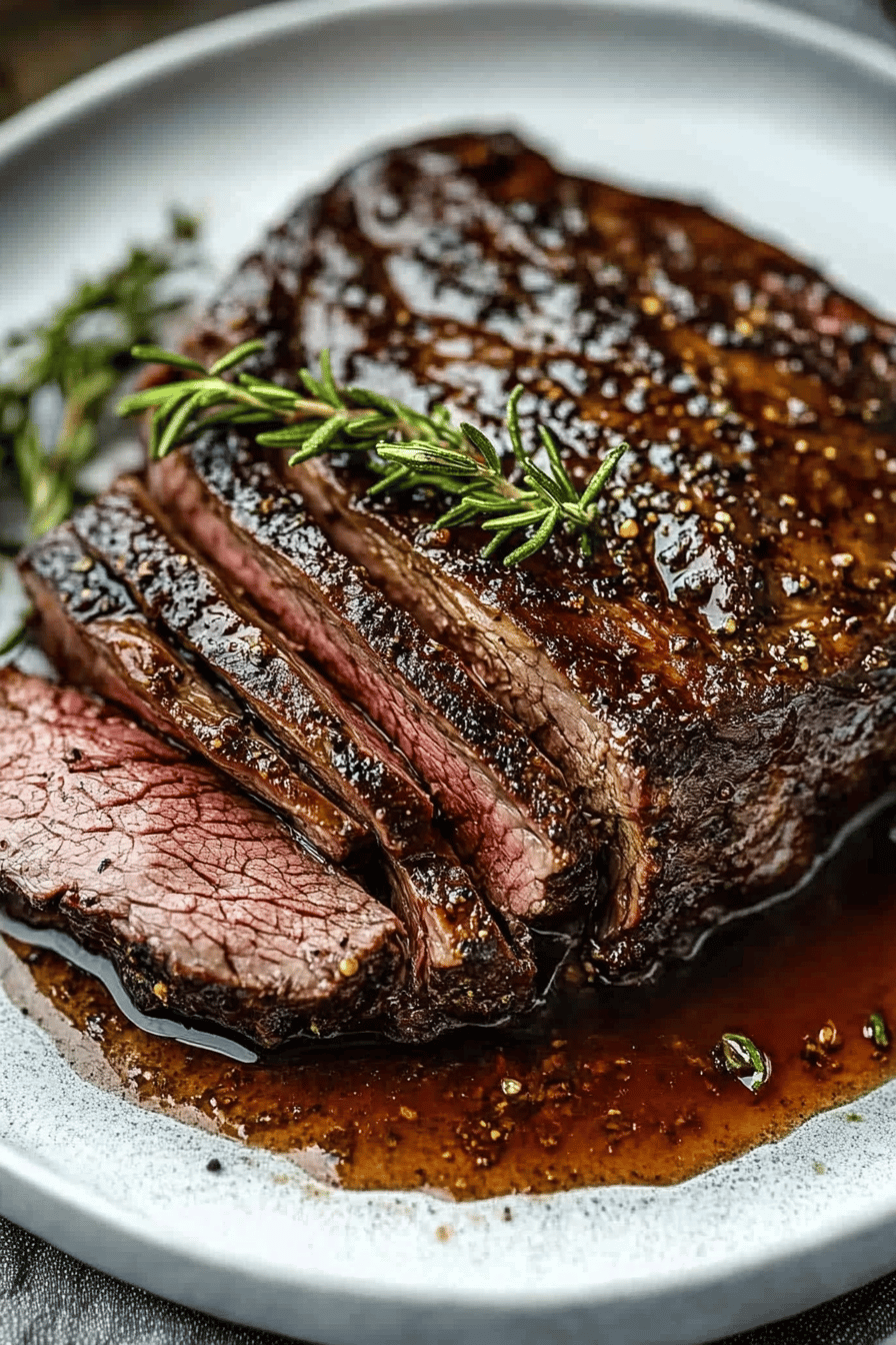 chuck roast slice on plate showing perfect texture and swirl pattern