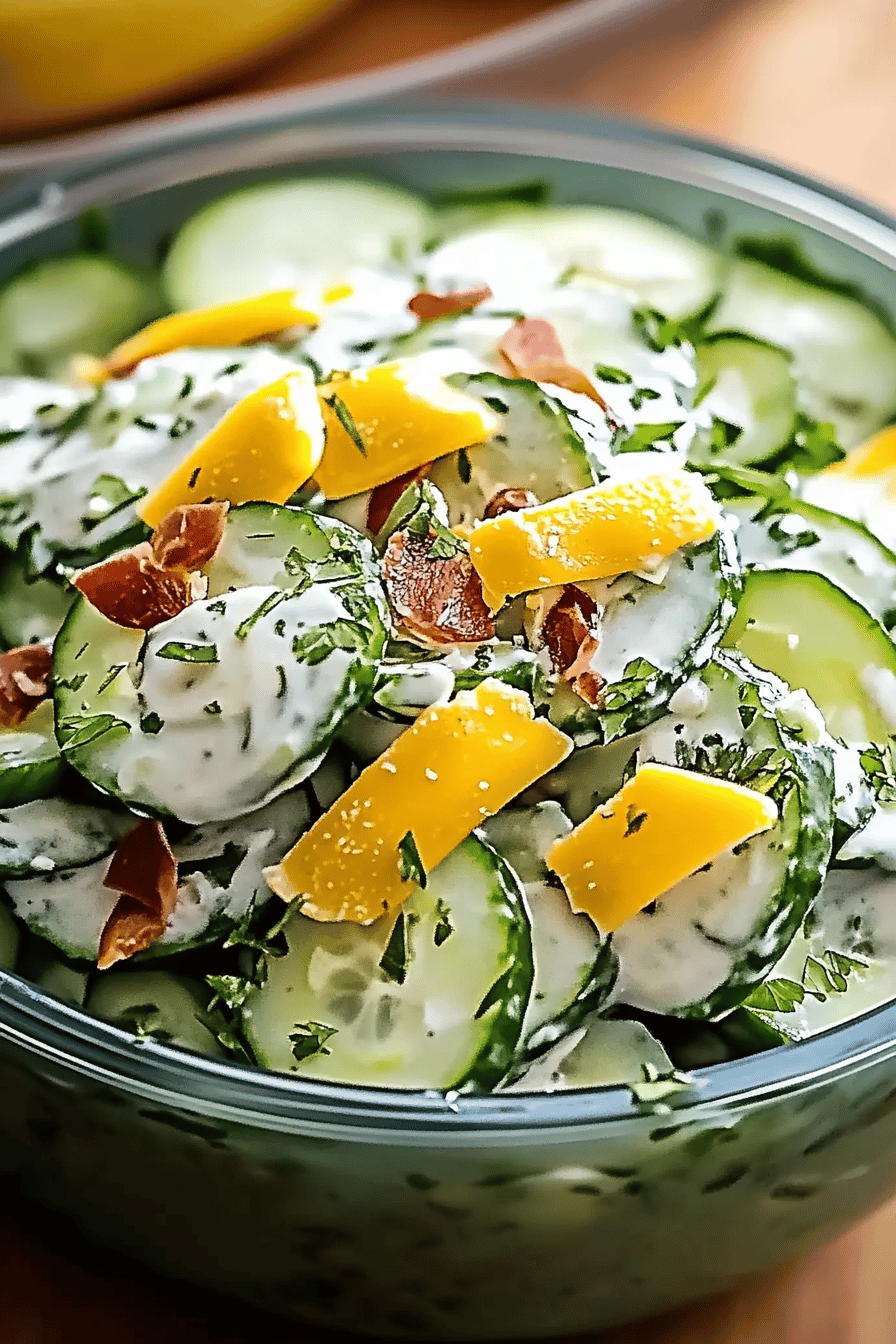 creamy cucumber salad ingredients organized and measured on kitchen counter