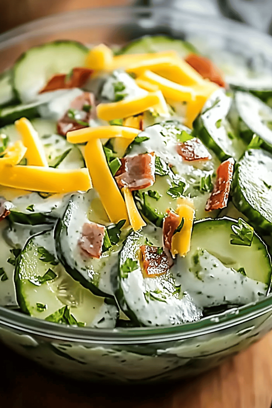 creamy cucumber salad slice on plate showing perfect texture and swirl pattern