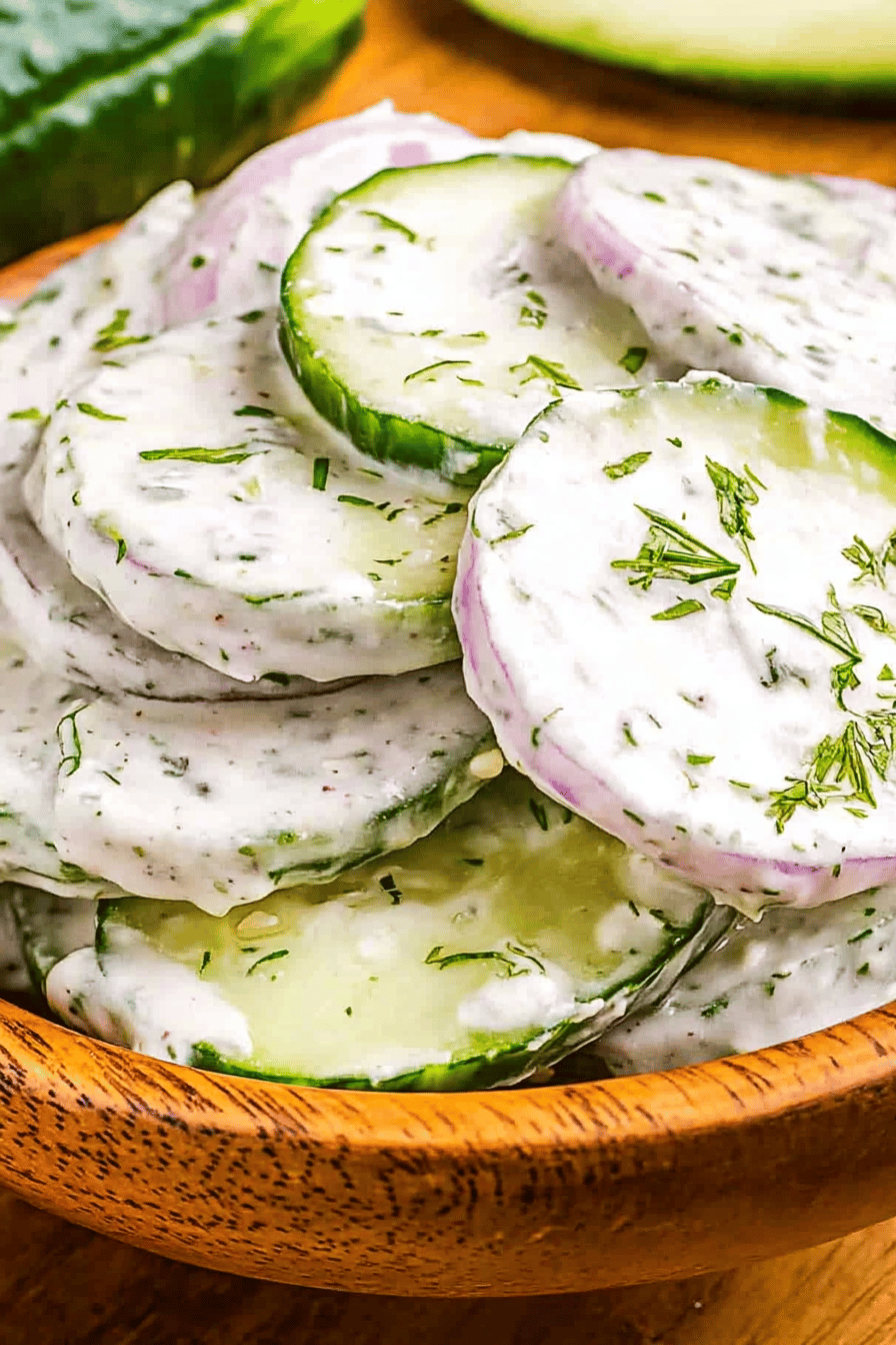 cucumber salad slice on plate showing perfect texture and swirl pattern
