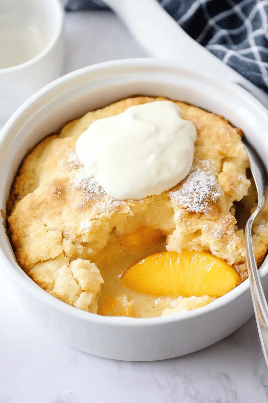 peach cobbler slice on plate showing perfect texture and swirl pattern
