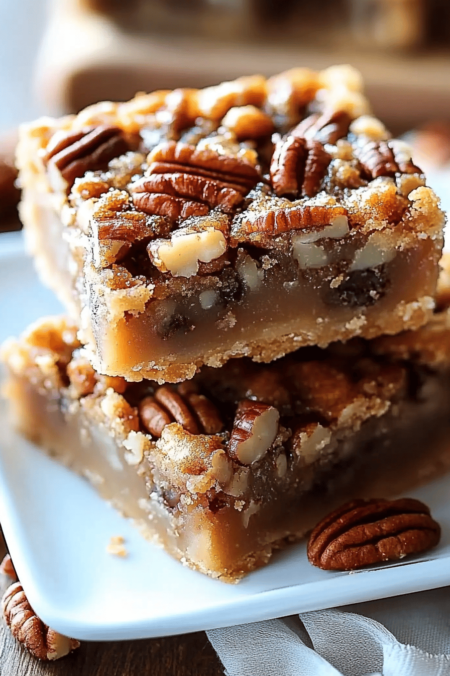 pecan pie bars slice on plate showing perfect texture and swirl pattern