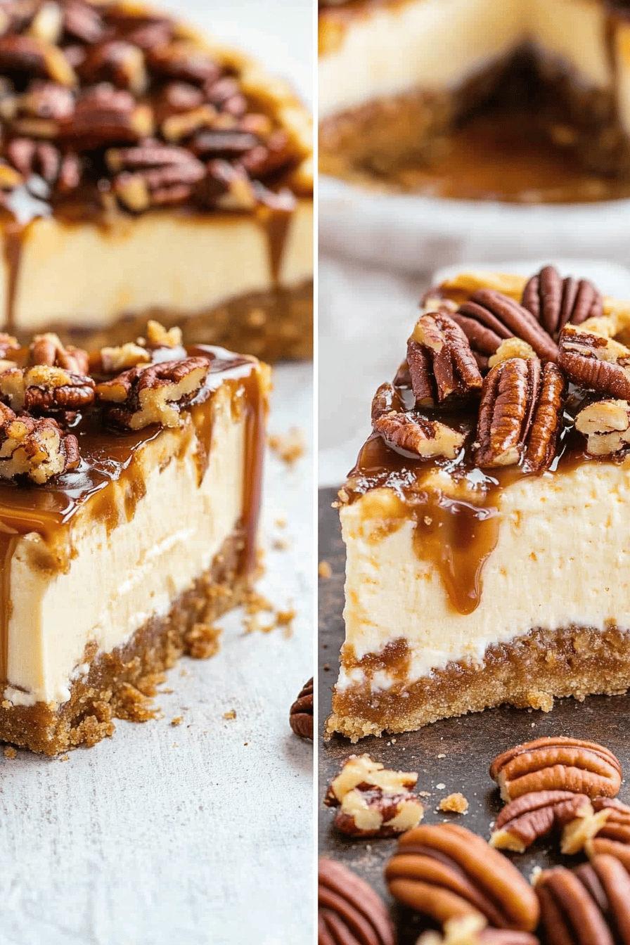 pecan pie cheesecake ingredients organized and measured on kitchen counter