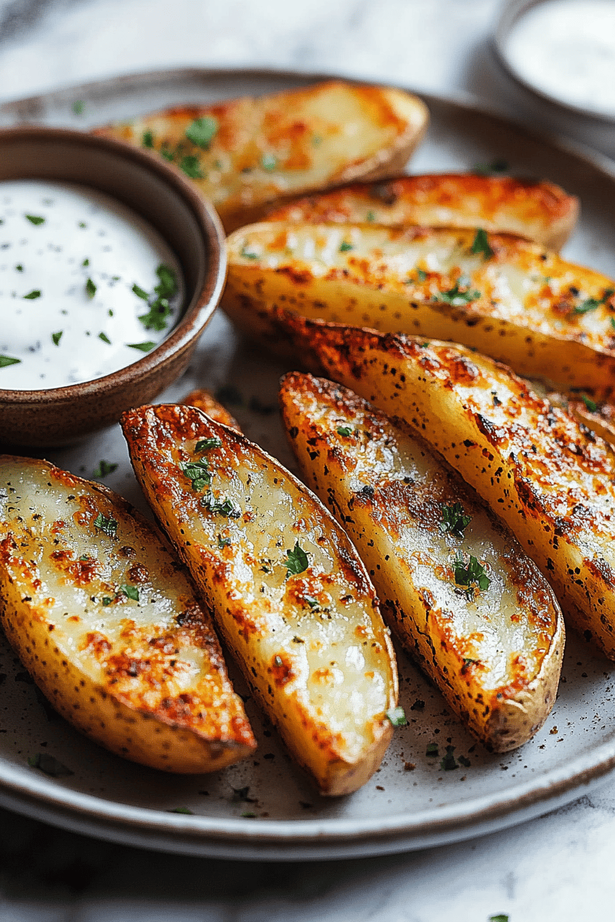 A close-up of a single potato wedge on a plate, showing its perfect crispy texture and golden-brown exterior