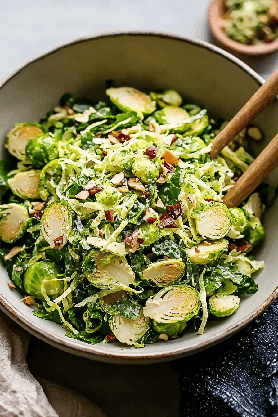 shaved brussels sprout salad ingredients organized and measured on kitchen counter