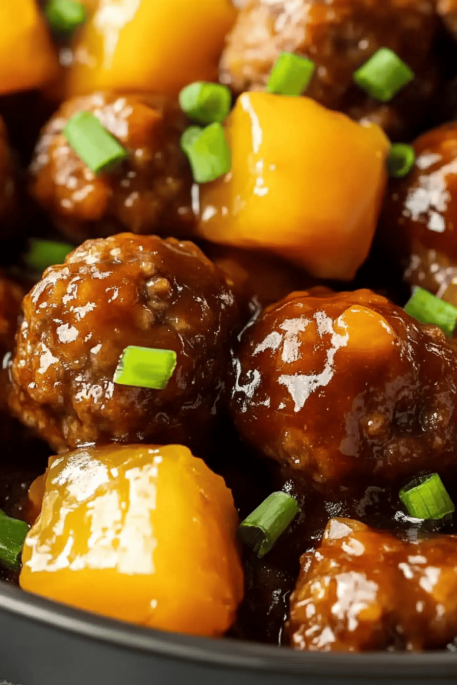 sweet and sour meatballs slice on plate showing perfect texture and swirl pattern