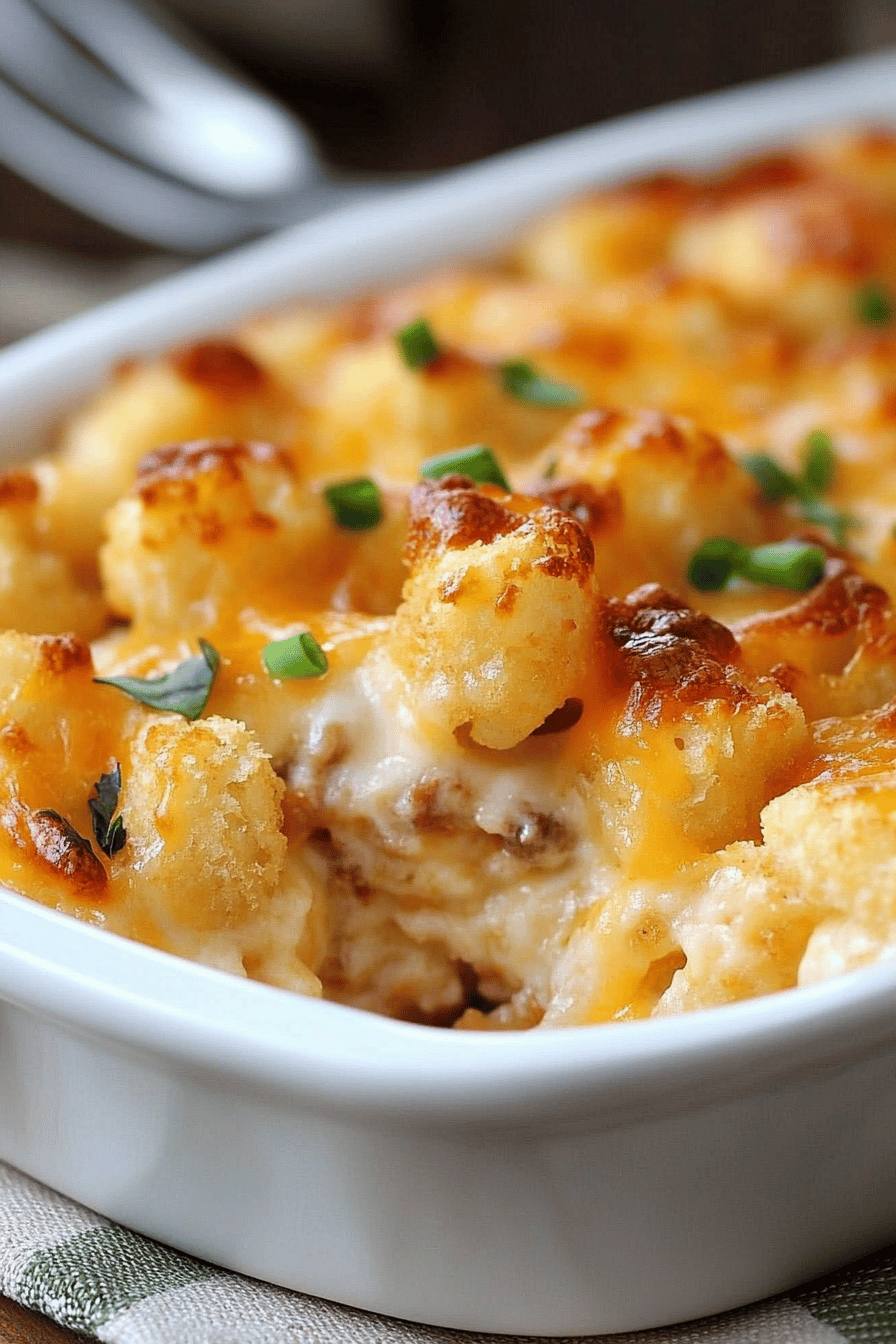tater tot casserole slice on plate showing perfect texture and swirl pattern