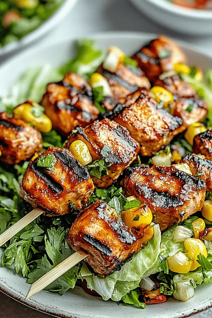 BBQ chicken skewer salad
