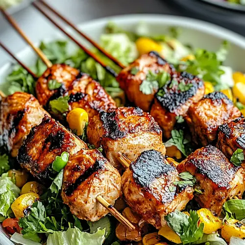 BBQ chicken skewer salad