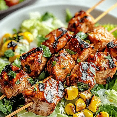 BBQ chicken skewer salad