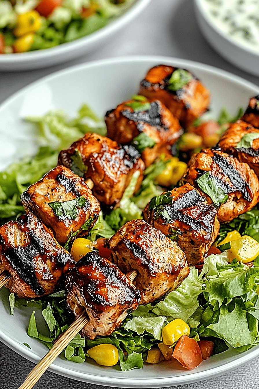 BBQ chicken skewer salad