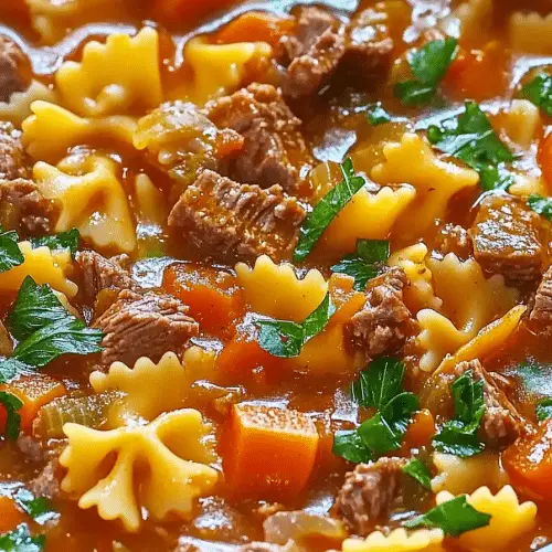 beef and bowtie soup