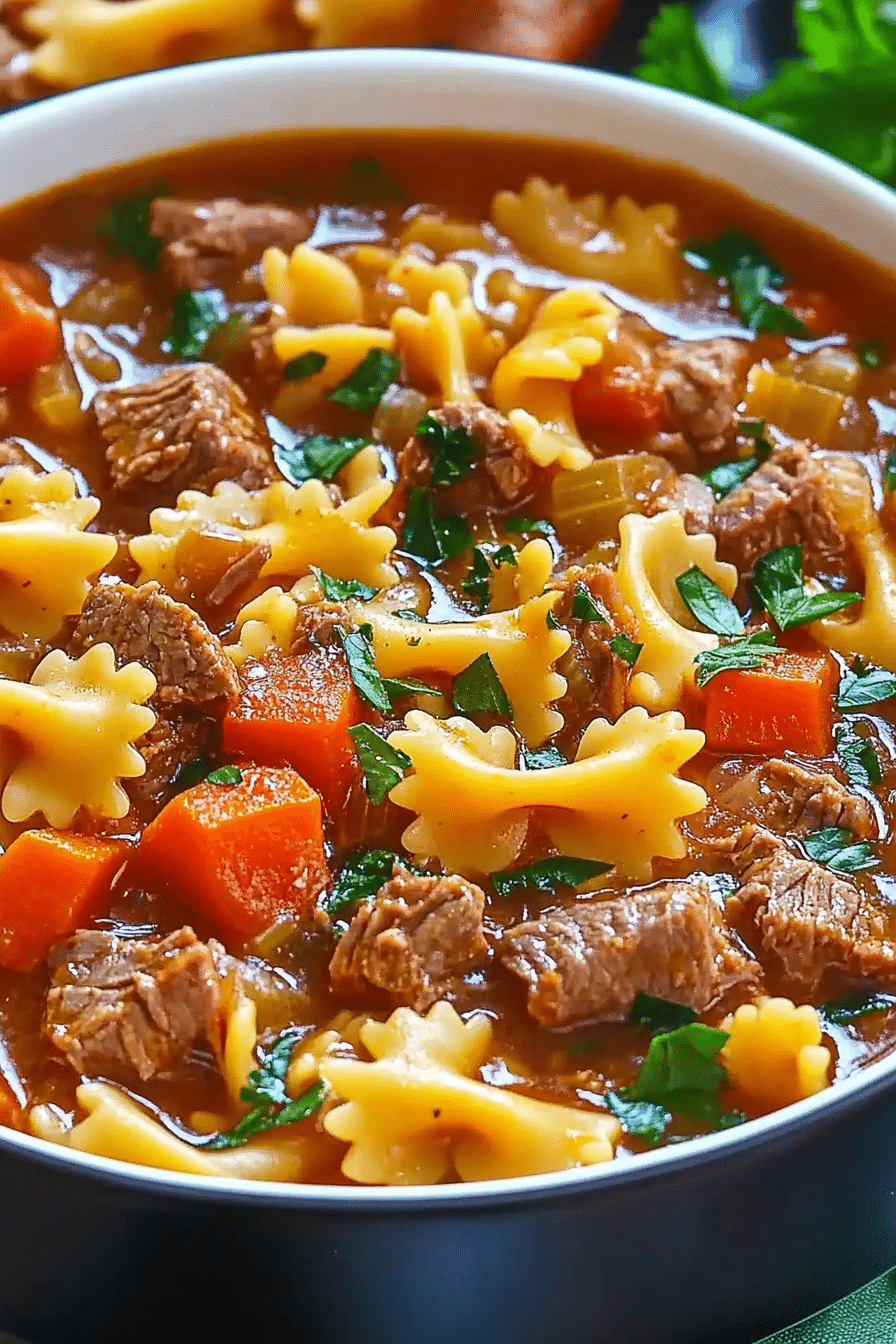 beef and bowtie soup