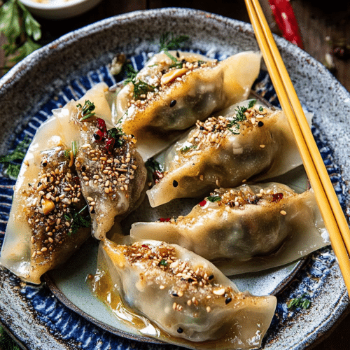 crispy sesame ginger dumplings